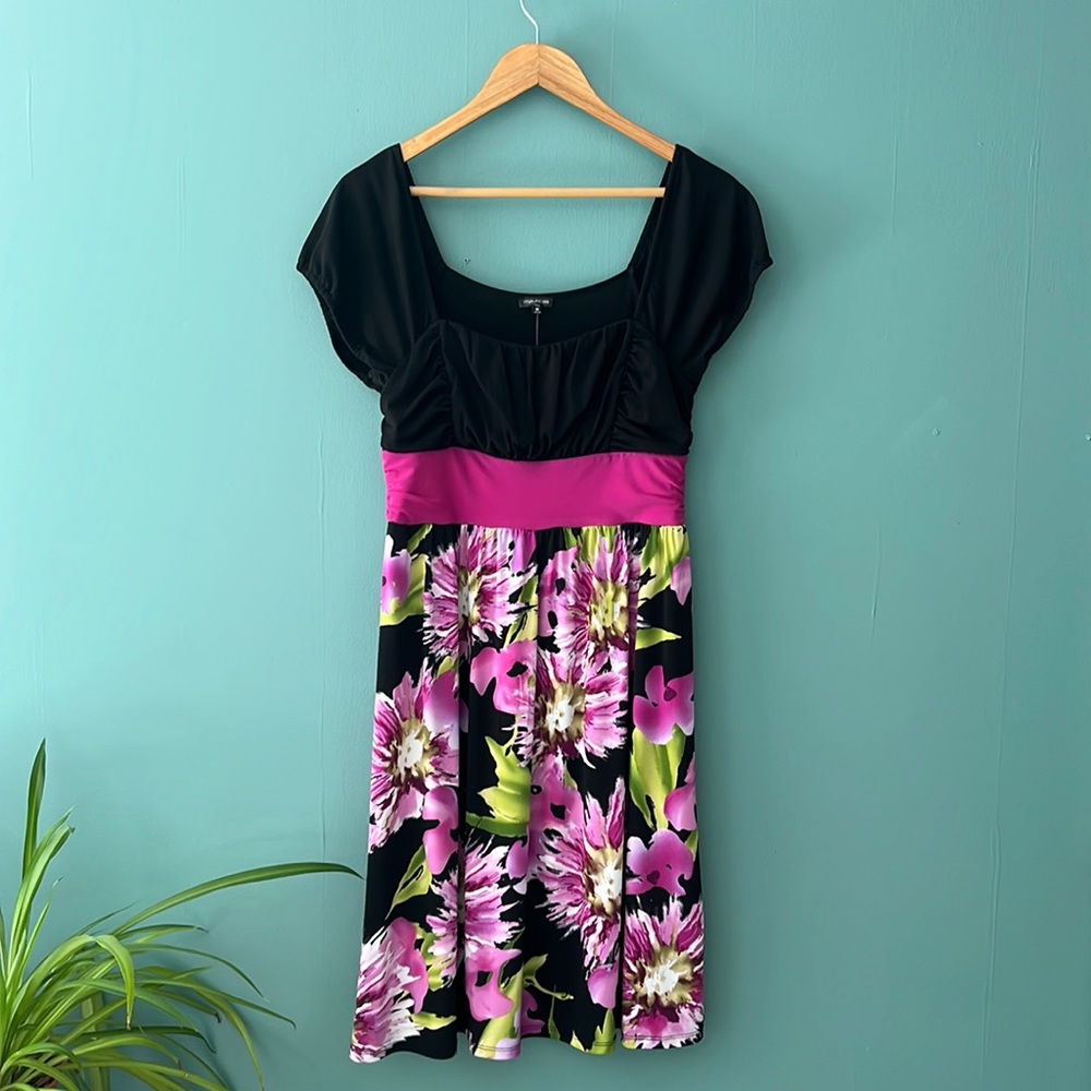 Maurices Square Neck Floral Color-block Fit and Flare Dress Sz M